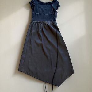 Black Blue Short Sleeve Dress – Elegant Asymmetrical Hem